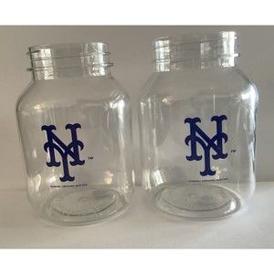 New York Mets Mason Jar Cups-Churchill Container 2016 (2) Plastic Cups